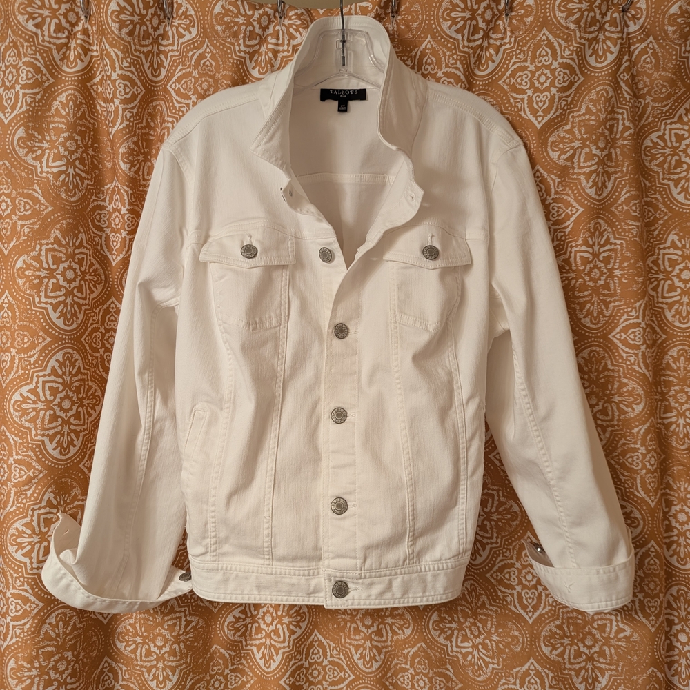 Ladies Plus Size 2X White Denim Jacket by Talbots EUC